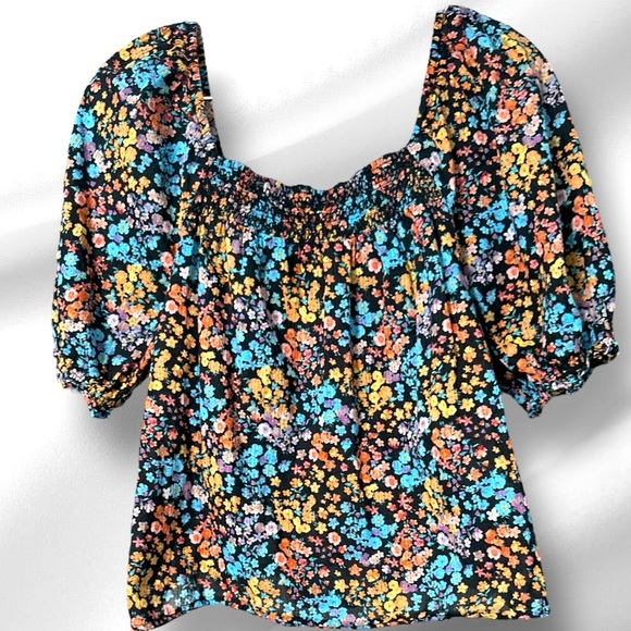 A.N.A. Floral Blouse Scrunch Stretch Puff Sleeve Women's - Picture 1 of 7